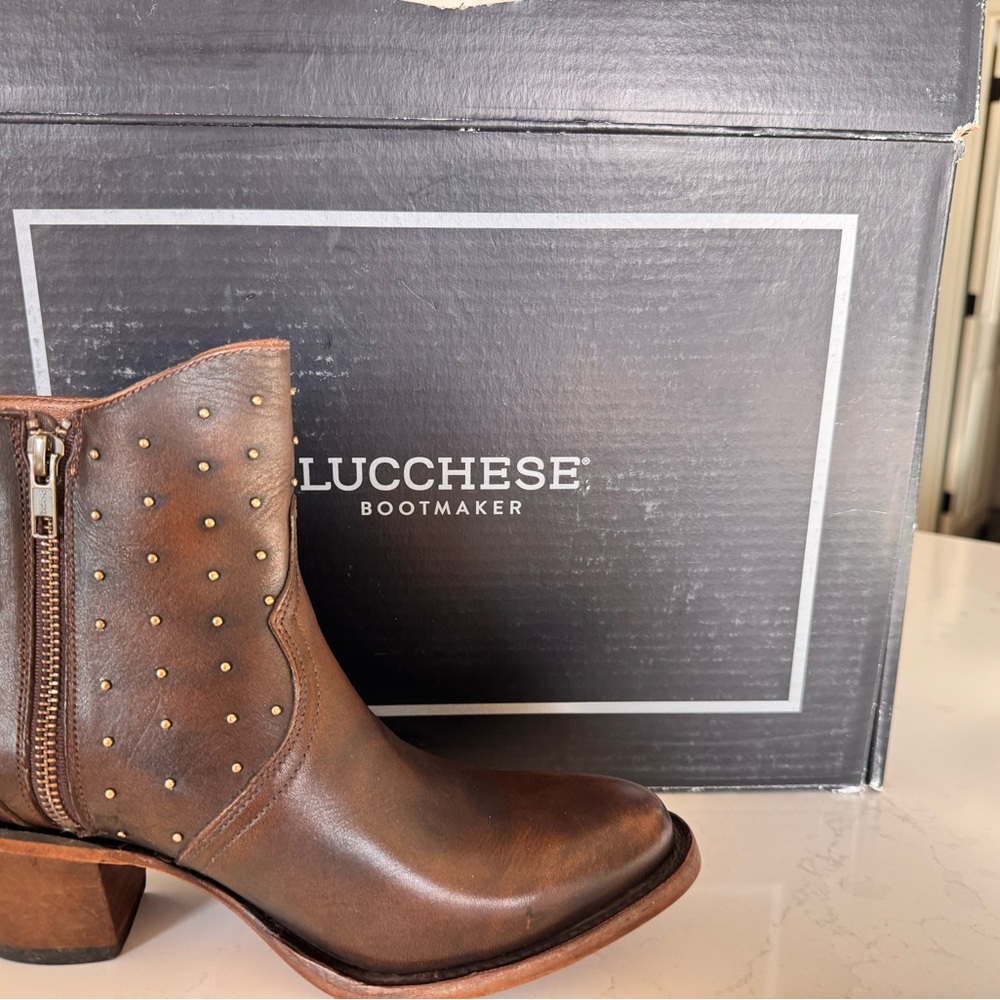 Lucchese Brown Studded Ankle Booties New in Box!